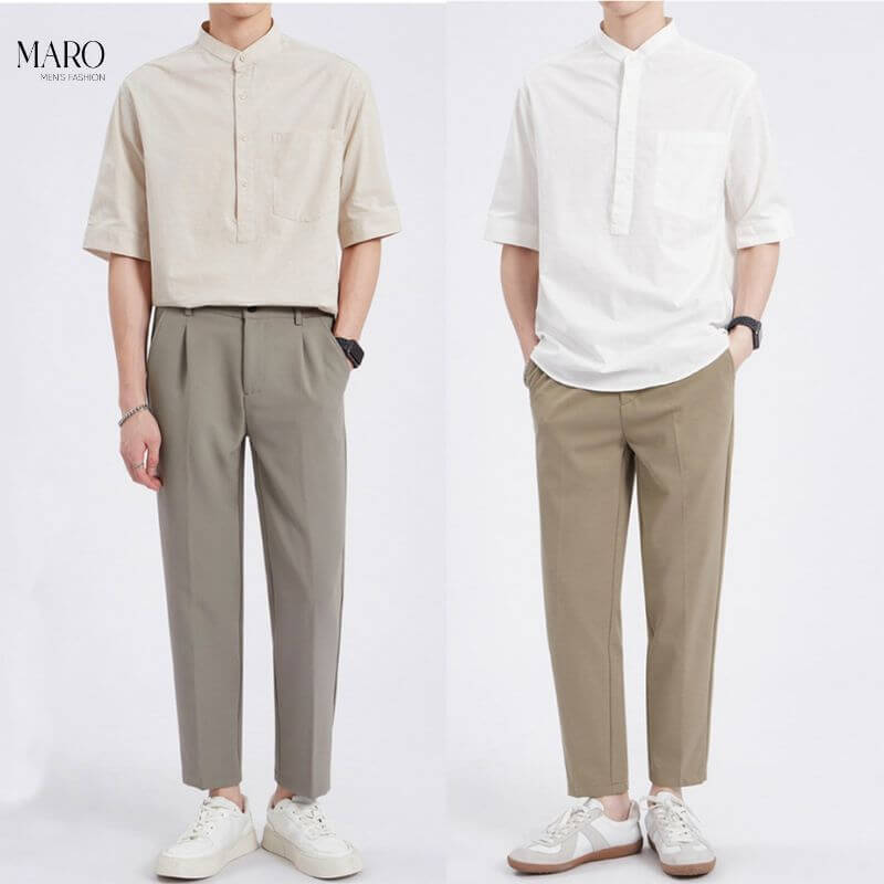 Set #10: Sơ mi Cổ Tàu + Quần Tây Ống Đứng