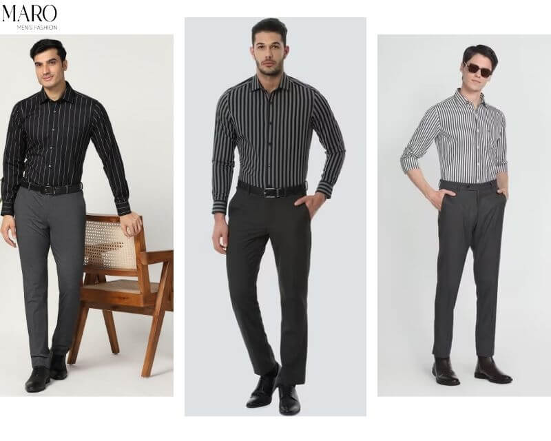Set #5: Áo Sơ Mi Kẻ Sọc Dọc + Quần Âu Đen + Giày Oxford