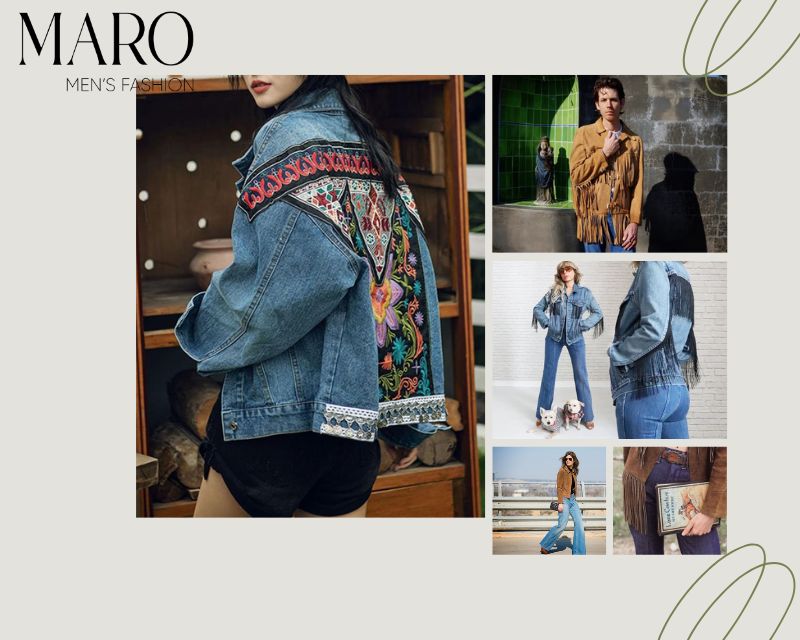 áo khoác denim da lộn phong cách hippie