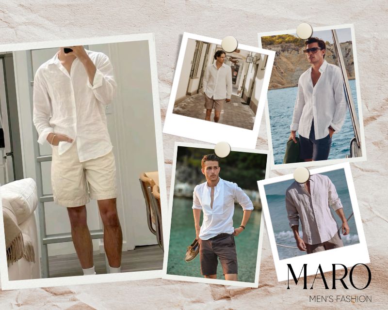 áo sơ mi trắng với quần short phong cách resort wear