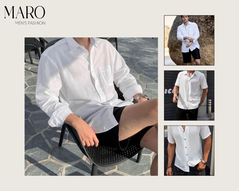 áo sơ mi trắng với quần short phong cách tối giản