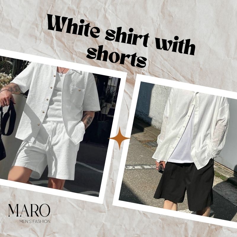 áo sơ mi trắng với quần short
