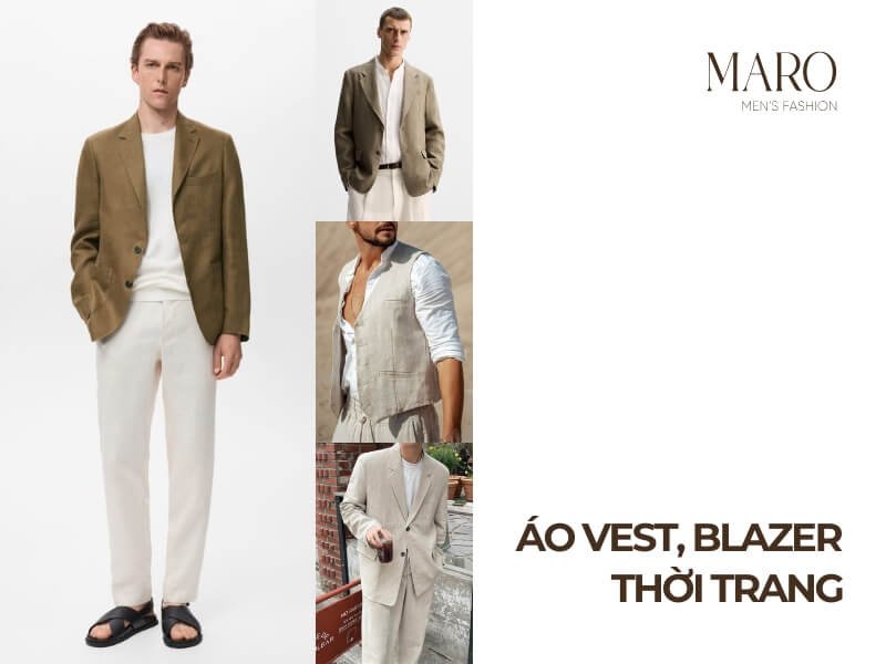 Áo vest, blazer thời trang vải linen tưng premium