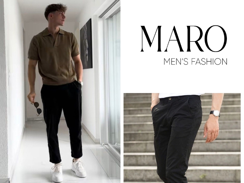 phối áo polo với quần kaki màu đen