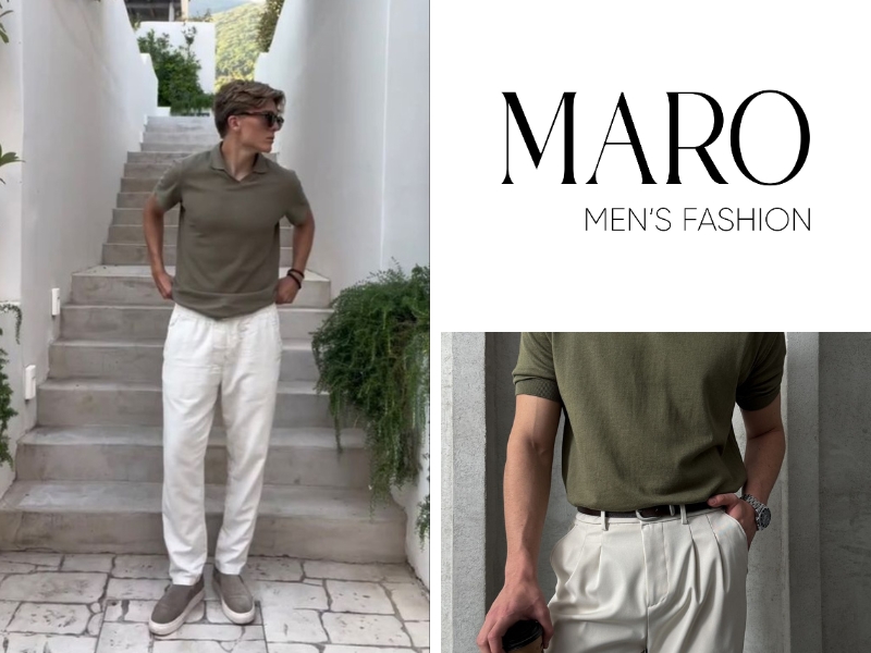 phối áo polo với quần kaki màu trắng