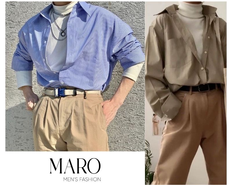 áo cổ lọ phối sơ mi nam phong cách smart casual