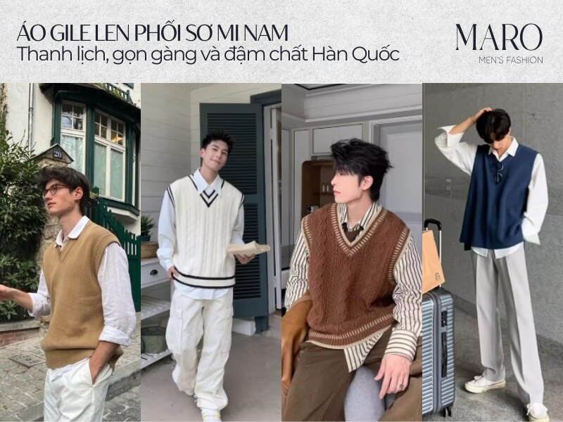 áo gile len phối sơ mi nam