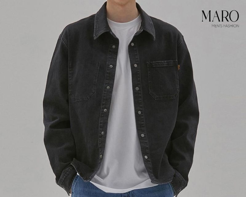 Áo sơ mi jean màu đen tay dài cho nam