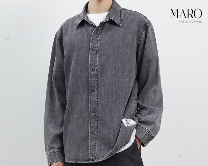 Áo sơ mi jean màu xám tay dài cho nam