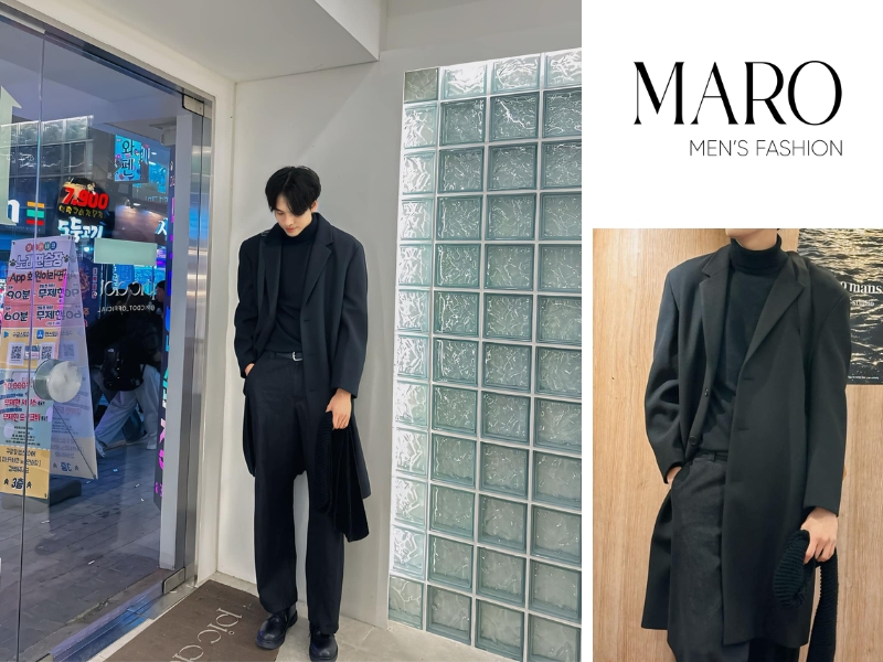 blazer phối áo cổ lọ nam phong cách layering