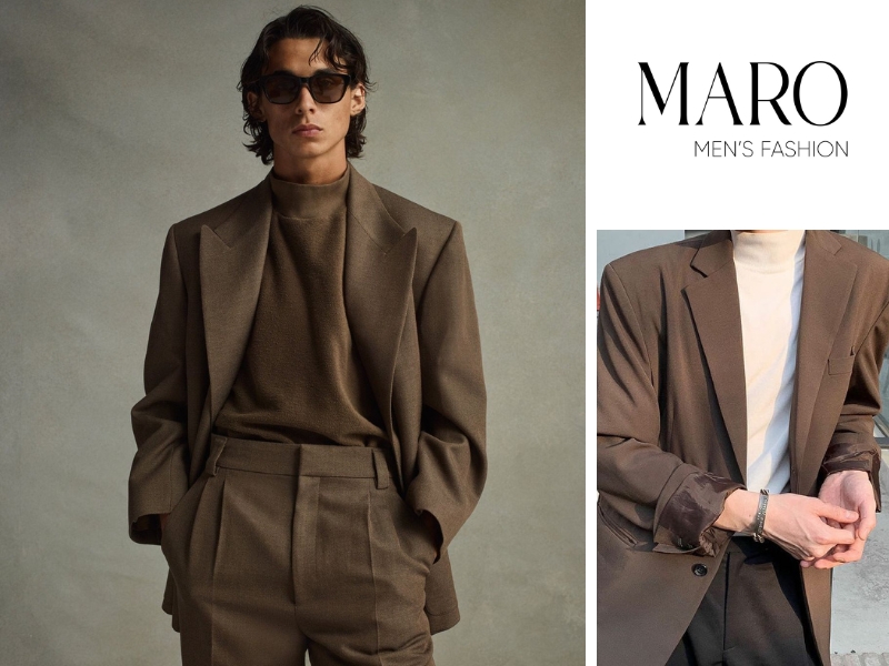 blazer phối áo cổ lọ nam phong cách sang trọng lịch lãm