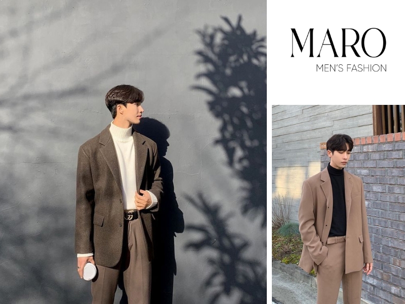 blazer phối áo cổ lọ nam phong cách smart casual