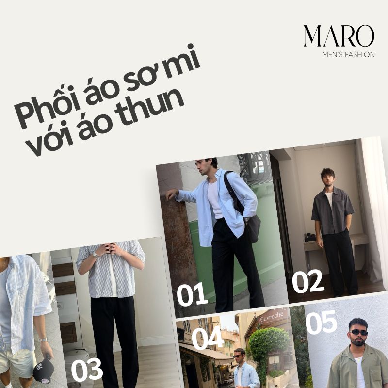 phối áo thun với áo sơ mi nam