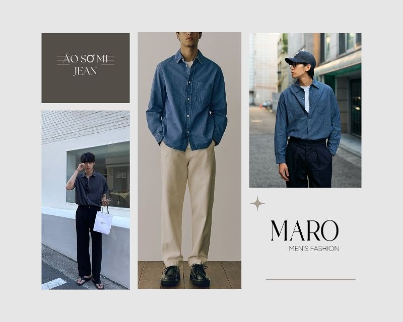 áo sơ mi jean nam với quần tây quần kaki