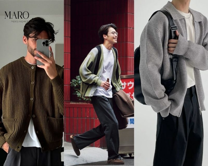 phối đồ với áo cardigan nam phong cách tối giản
