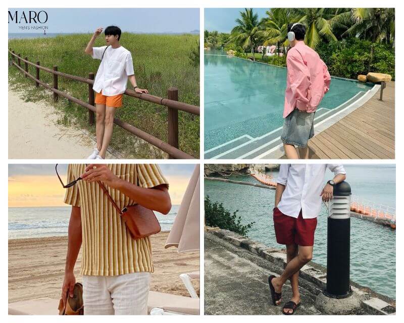 phối đồ nam đi biển color block