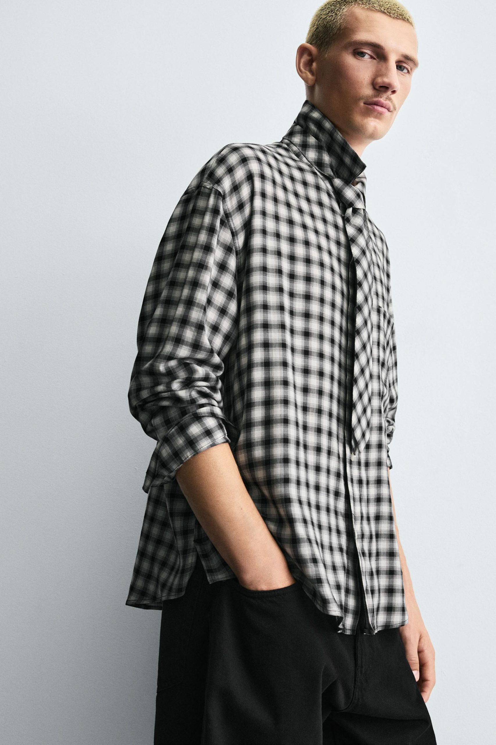 CHECK SHIRT WITH CONTRAST TIE MARO - Ảnh 4