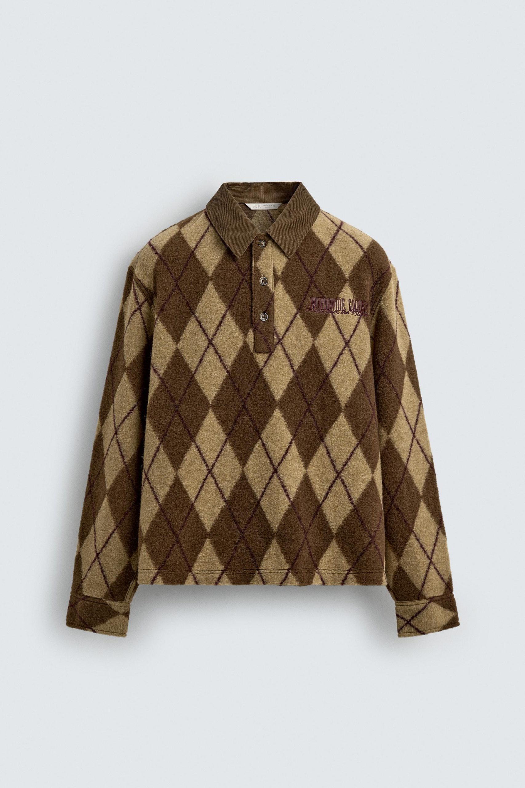 DIAMOND JACQUARD TEXTURED POLO SHIRT MARO - Ảnh 3
