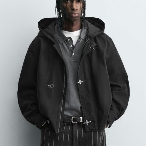 Hooded Jacket With Fireman Clasps MARO