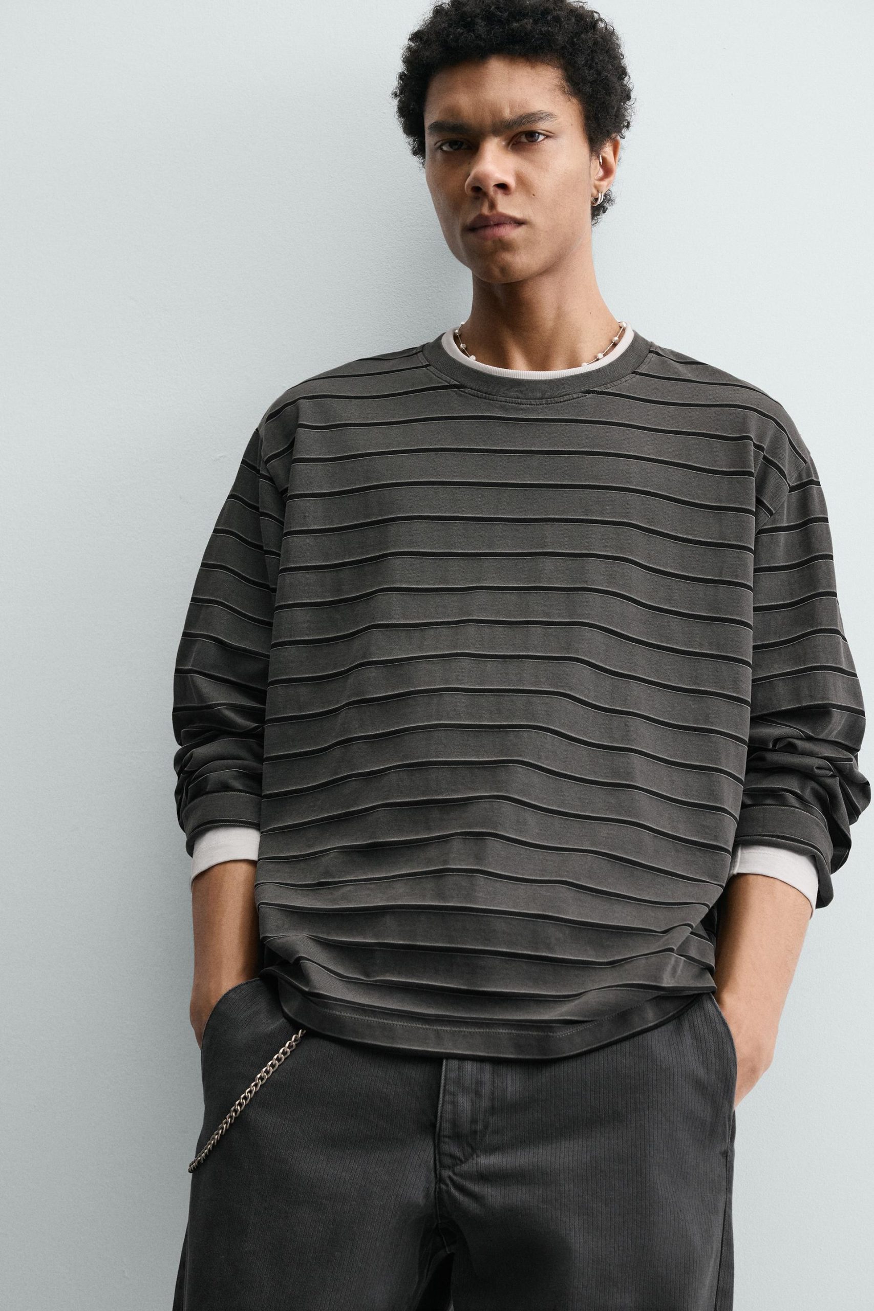 JACQUARD STRIPED T-SHIRT MARO - Ảnh 4