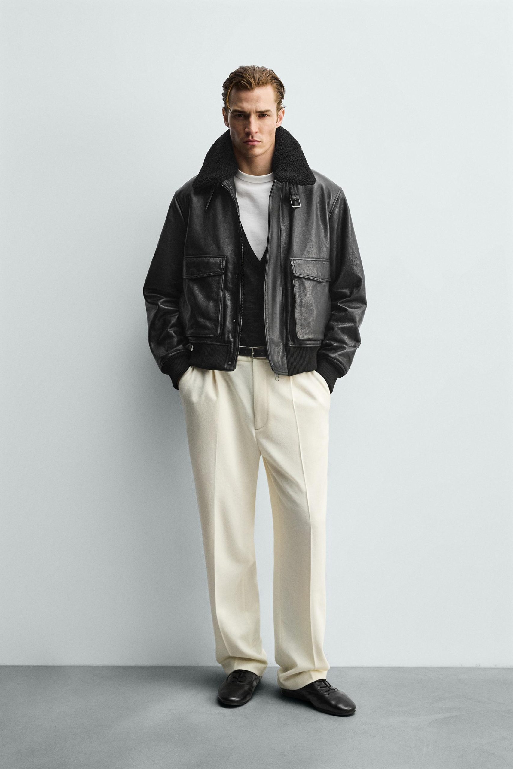 Leather Jacket With Contrast Collar MARO - Ảnh 2