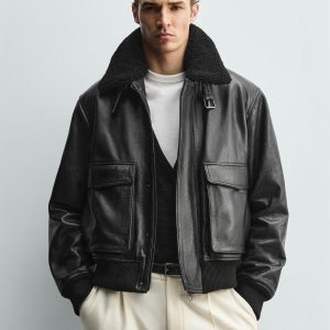 Leather Jacket With Contrast Collar MARO