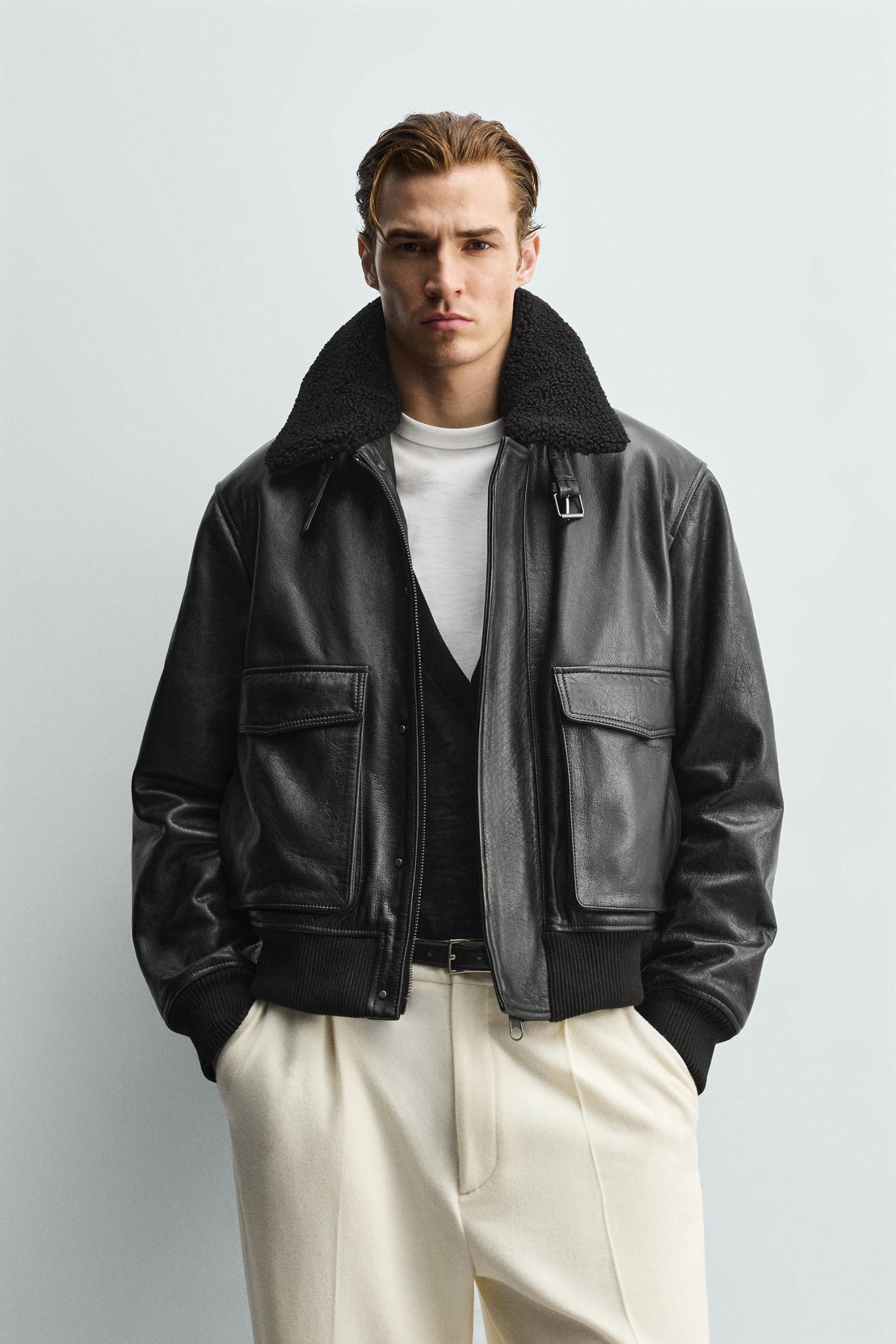 Leather Jacket With Contrast Collar MARO
