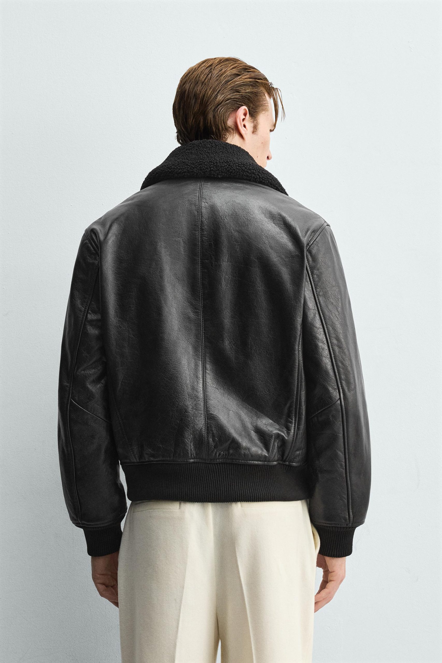 Leather Jacket With Contrast Collar MARO - Ảnh 4