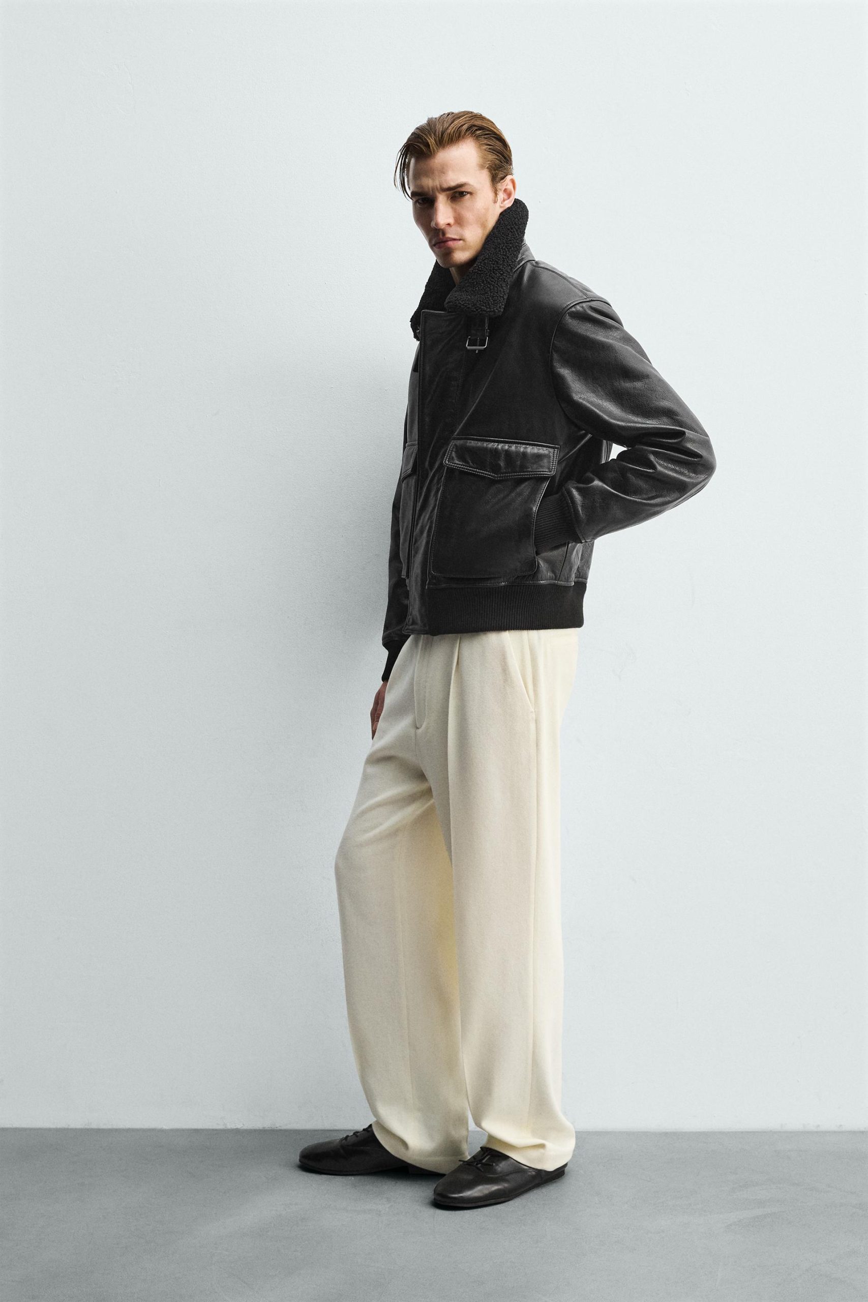 Leather Jacket With Contrast Collar MARO - Ảnh 5
