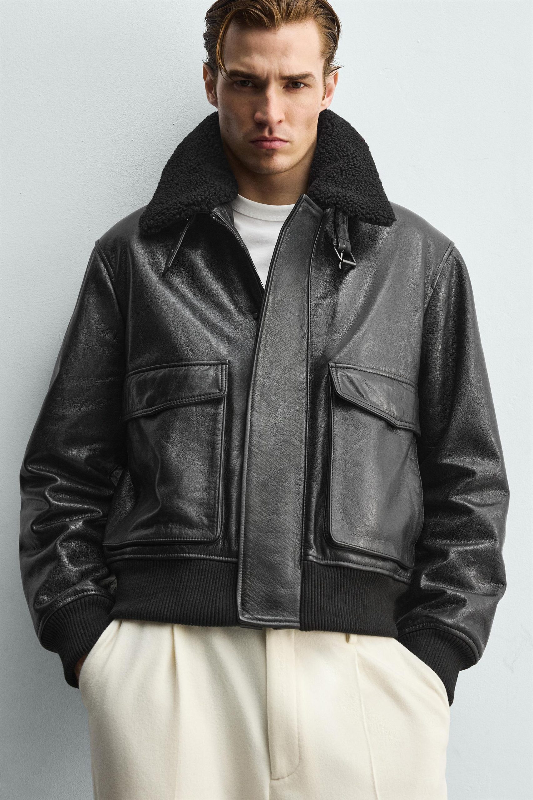 Leather Jacket With Contrast Collar MARO - Ảnh 6