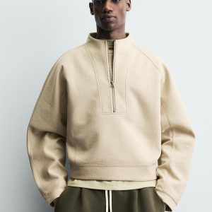 NEOPRENE-EFFECT CROPPED FIT SWEATSHIRT WITH STUD DETAIL MARO