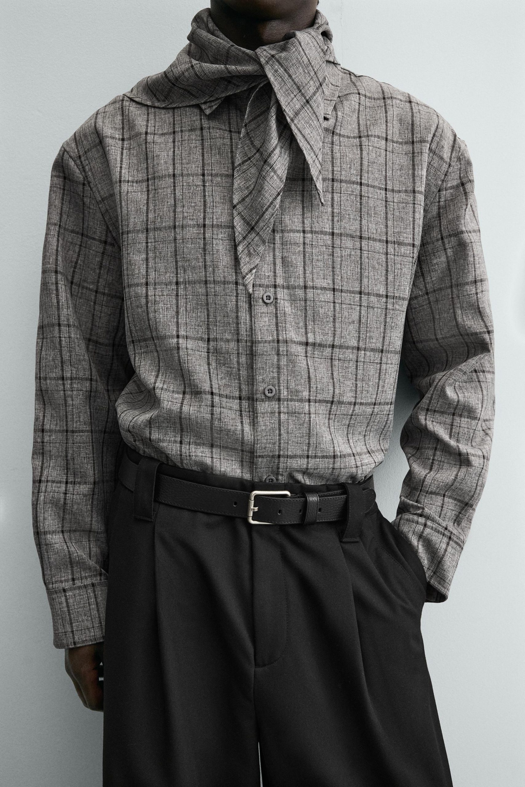 Relaxed Fit Check Scarf Overshirt MARO - Ảnh 6