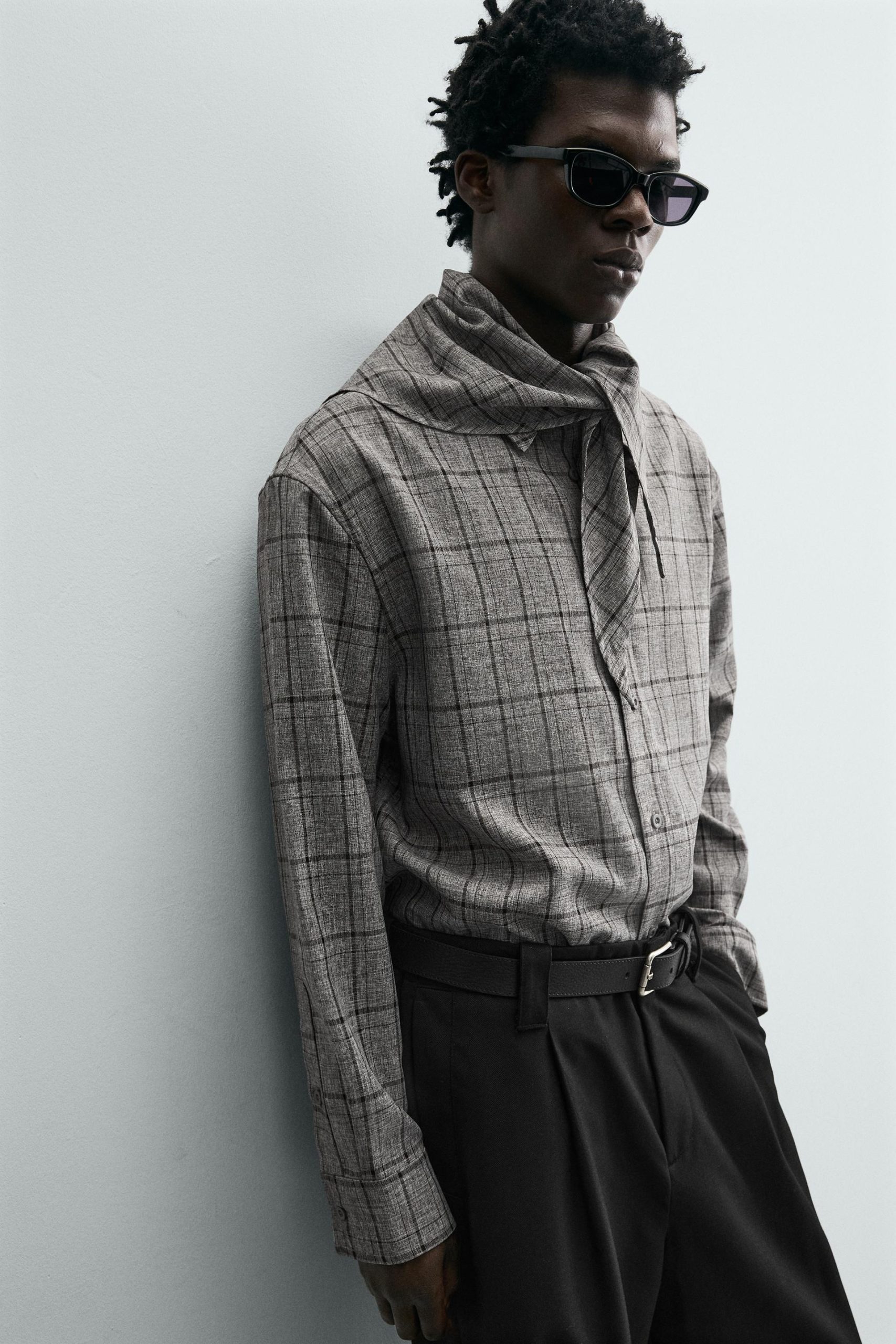 Relaxed Fit Check Scarf Overshirt MARO - Ảnh 7
