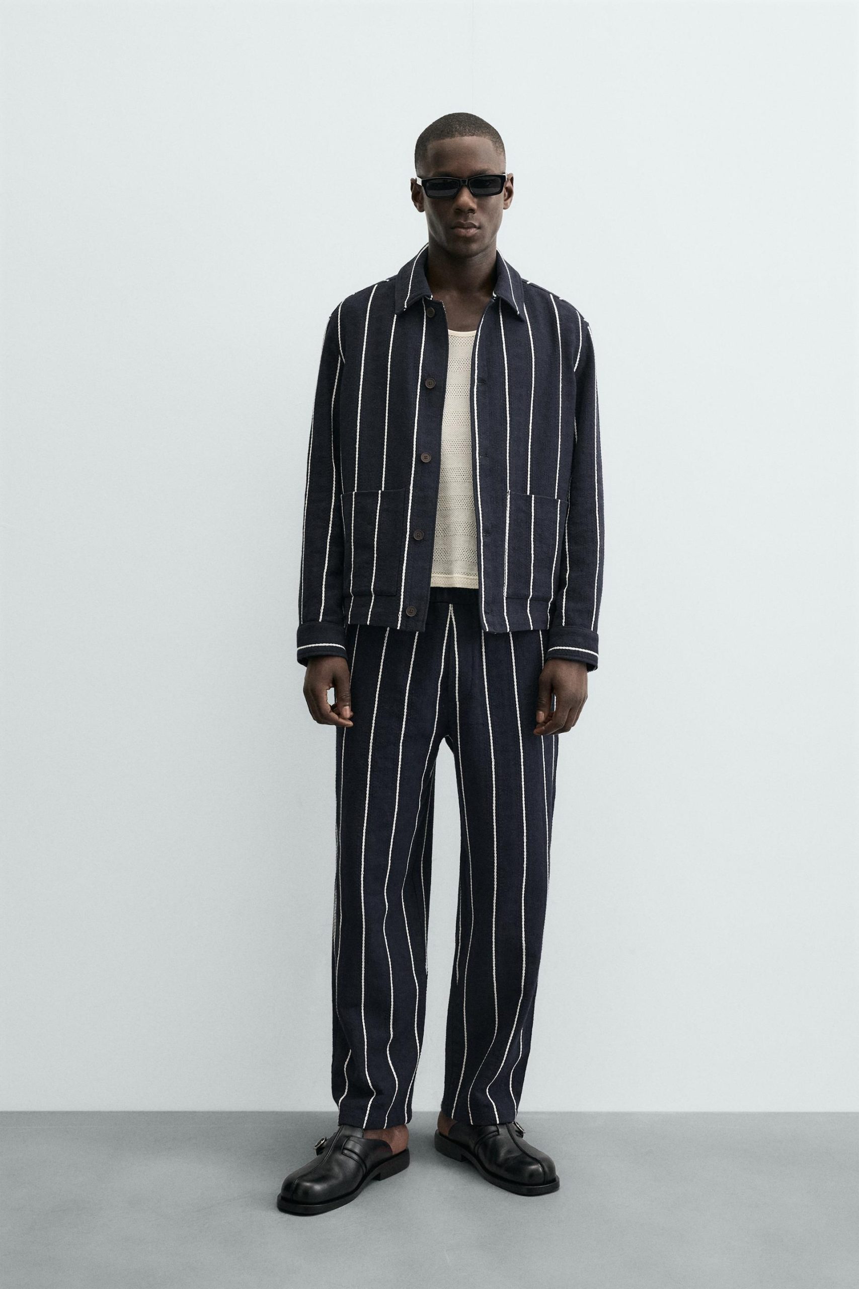 Relaxed Fit Striped Textured Overshirt MARO - Ảnh 2