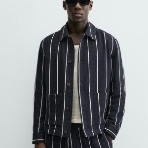 Relaxed Fit Striped Textured Overshirt MARO