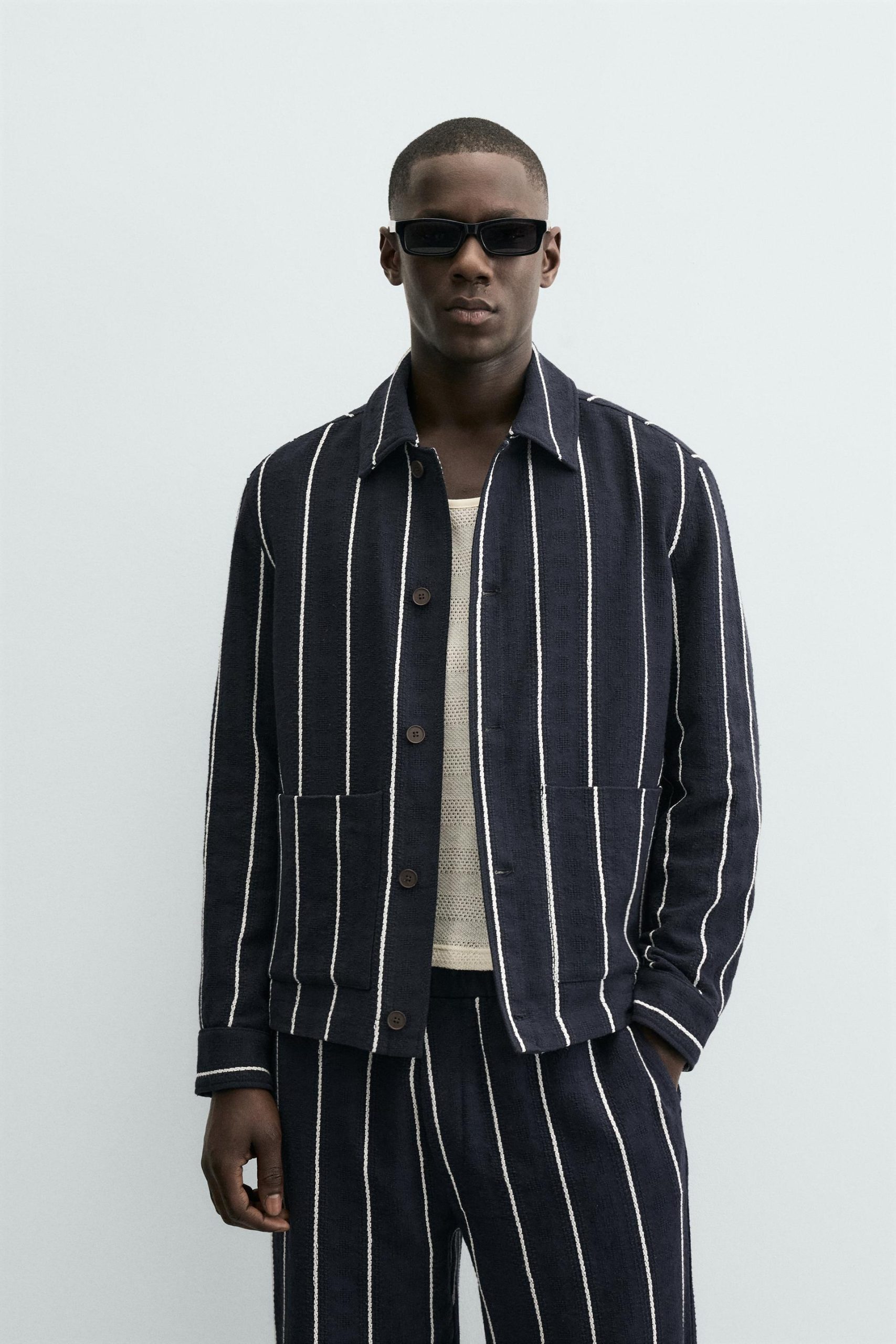 Relaxed Fit Striped Textured Overshirt MARO