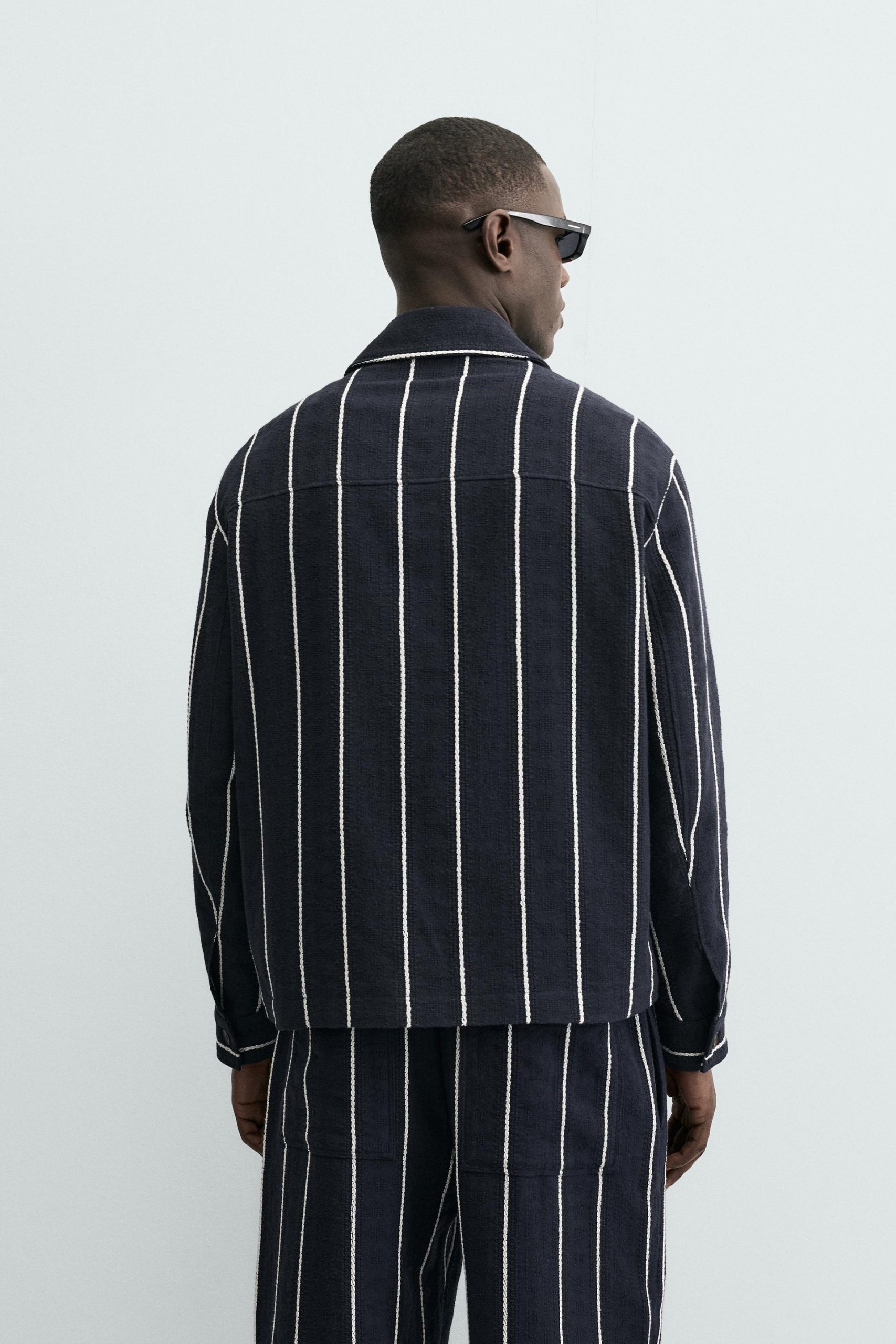 Relaxed Fit Striped Textured Overshirt MARO - Ảnh 4