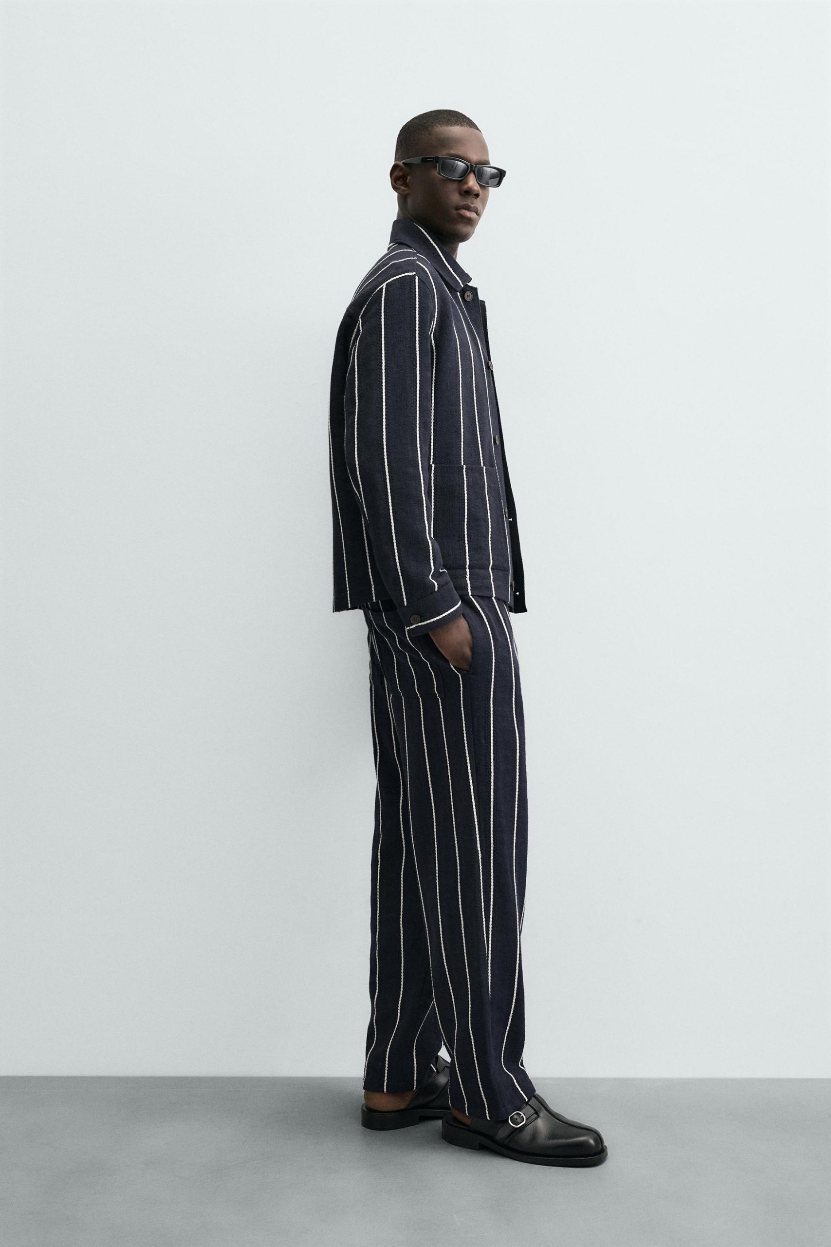 Relaxed Fit Striped Textured Overshirt MARO - Ảnh 5