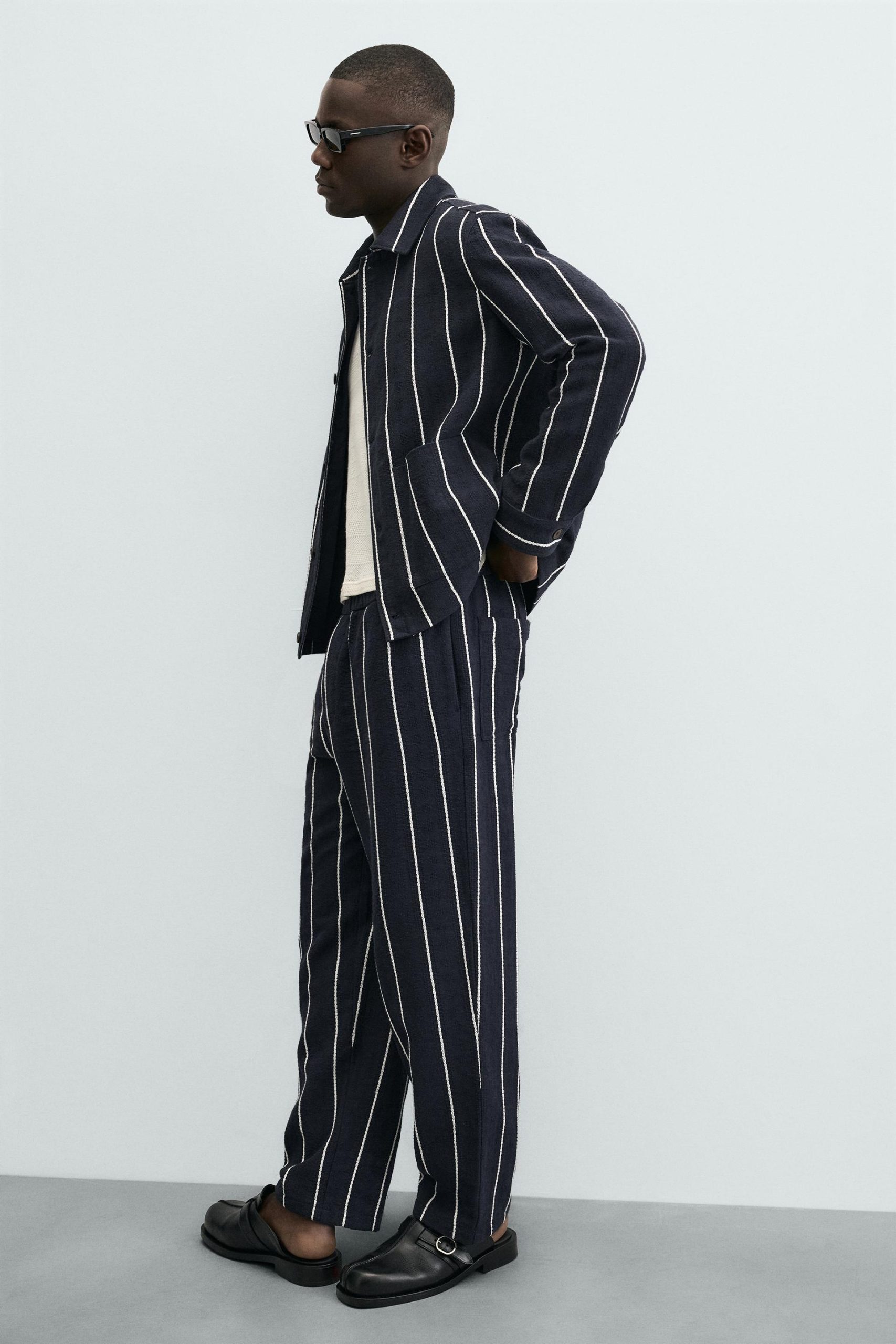 Relaxed Fit Striped Textured Overshirt MARO - Ảnh 6