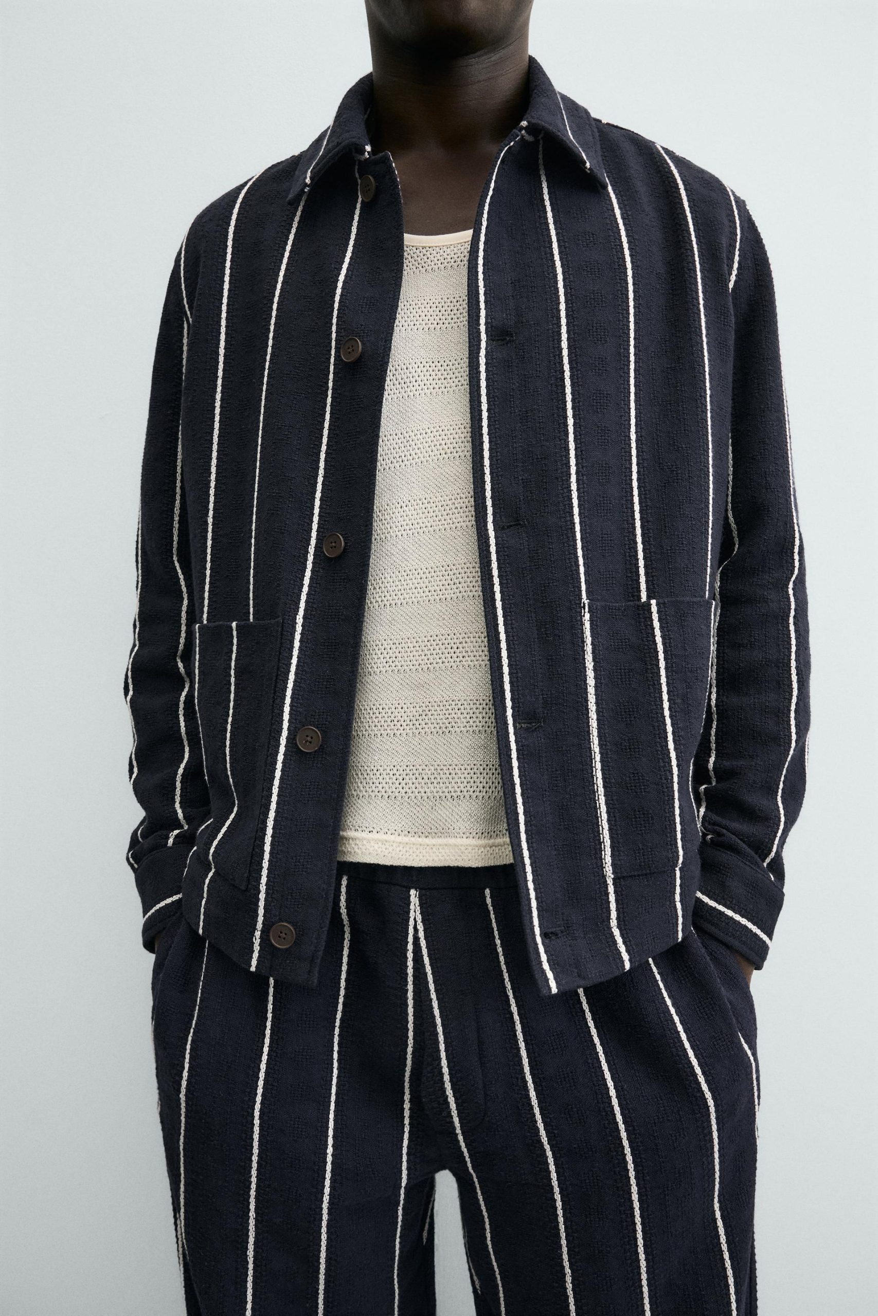 Relaxed Fit Striped Textured Overshirt MARO - Ảnh 8