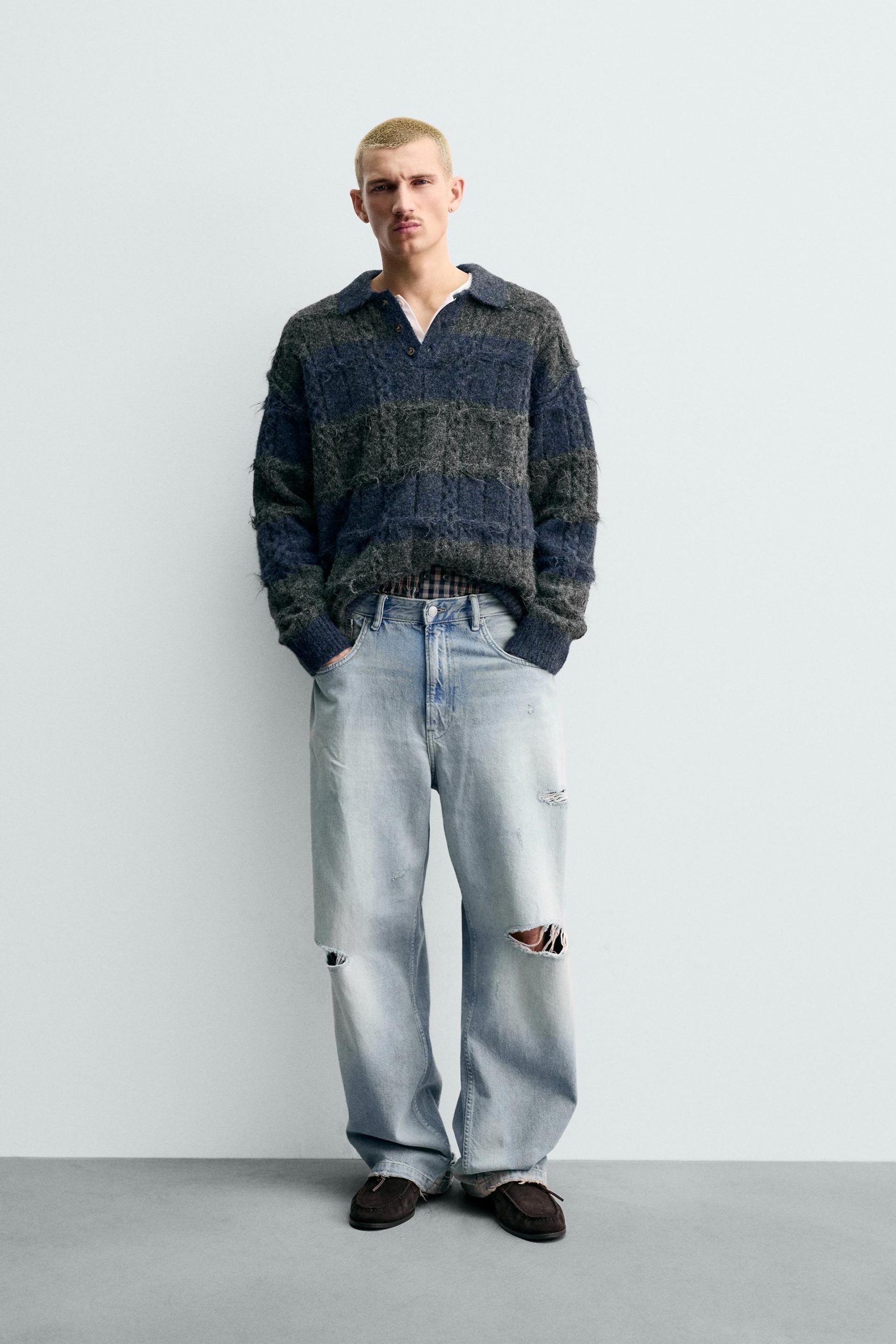 Striped Jacquard Knit Polo Shirt MARO - Ảnh 2