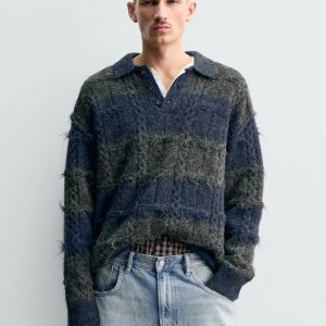 Striped Jacquard Knit Polo Shirt MARO