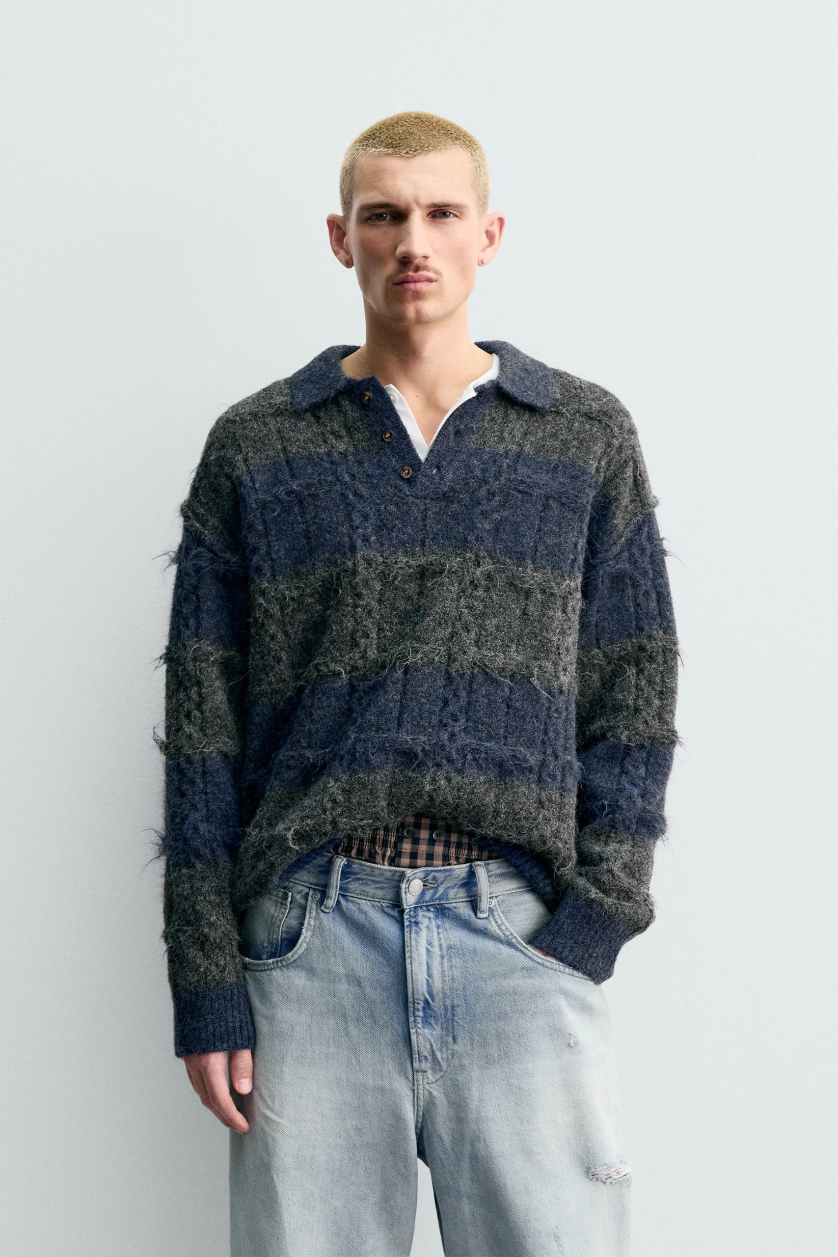 Striped Jacquard Knit Polo Shirt MARO