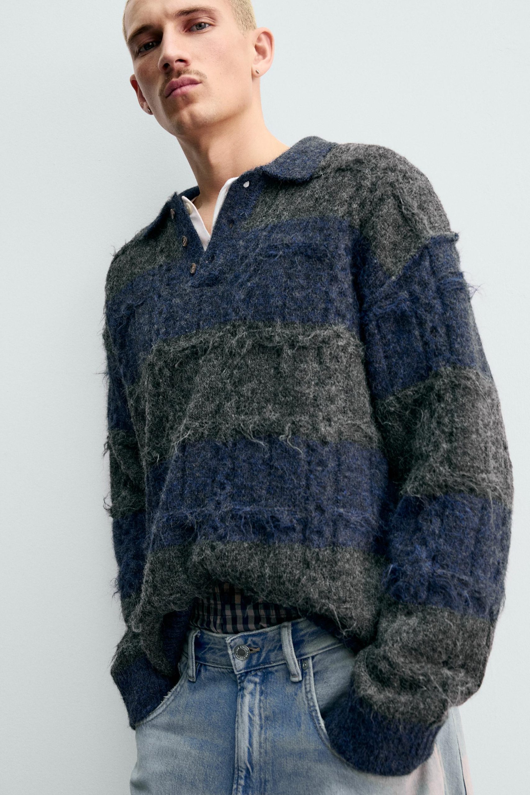 Striped Jacquard Knit Polo Shirt MARO - Ảnh 6