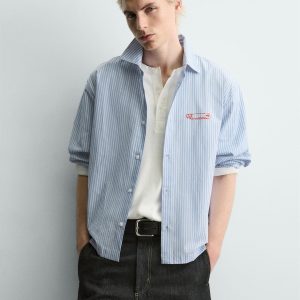 STRIPED SHIRT WITH SLOGAN PRINT MARO