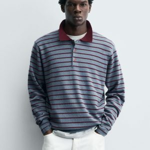 Striped Wool Blend Knit Polo Shirt MARO