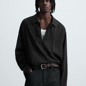TEXTURED SEMI-SHEER POLO SHIRT MARO