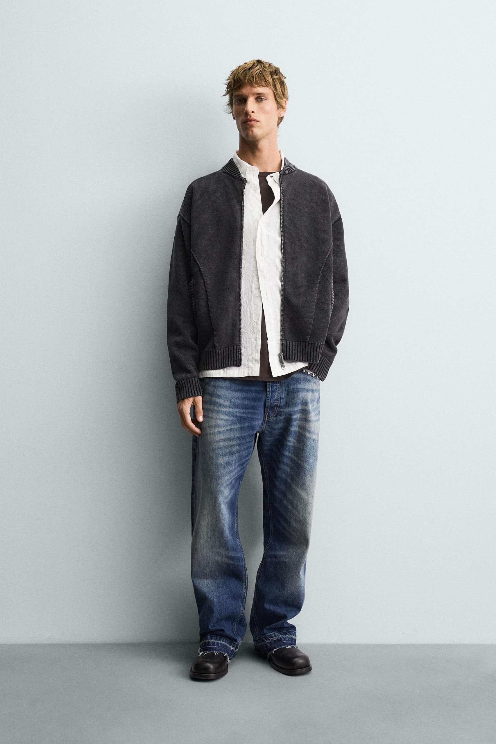 Washed Knit Bomber Jacket MARO - Ảnh 2