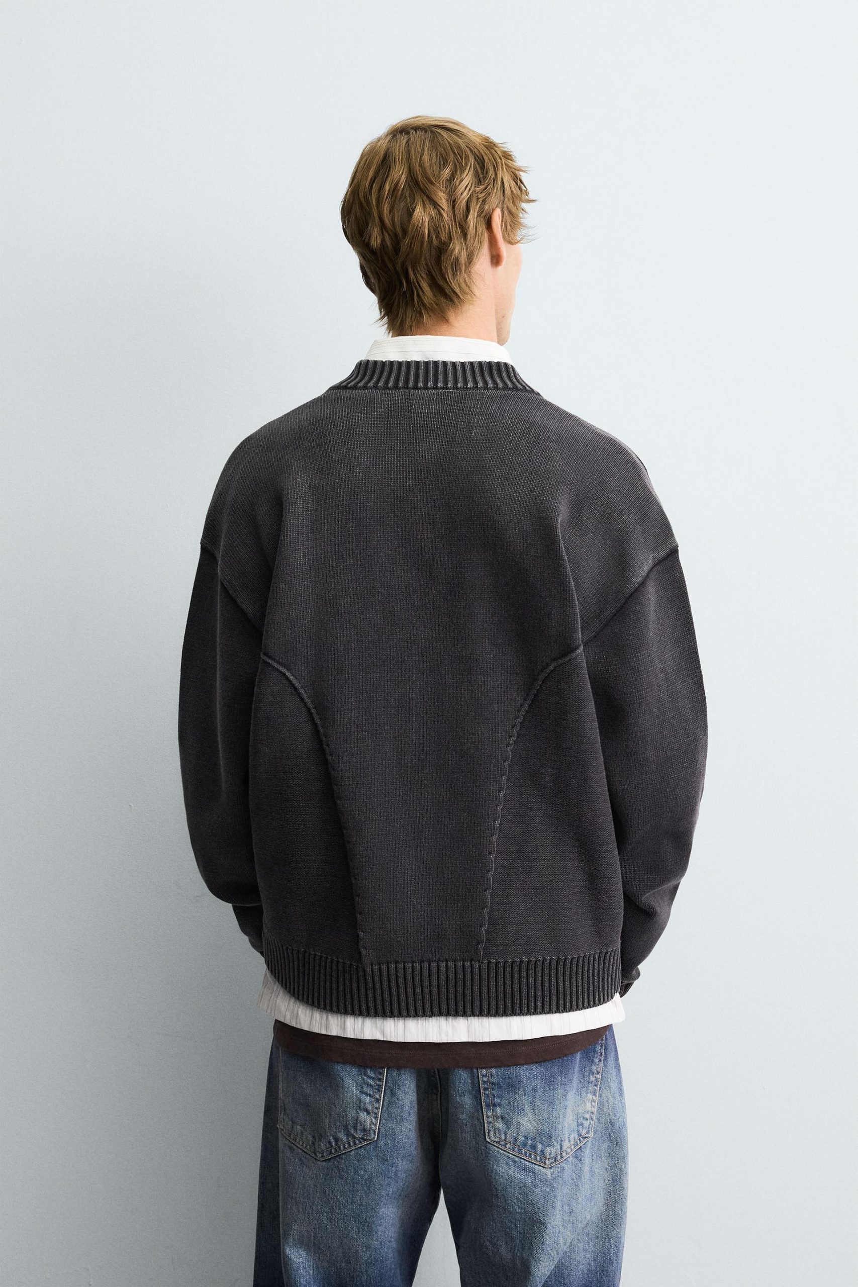 Washed Knit Bomber Jacket MARO - Ảnh 4
