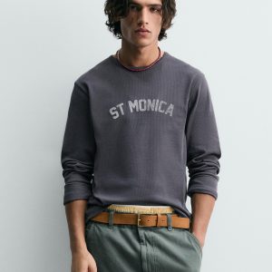 WASHED PRINT RIB T-SHIRT MARO
